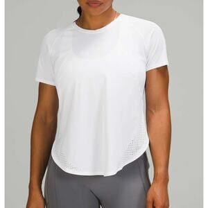 Lululemon UVP Run Short Sleeve High Neck Mesh Trim Running T-Shirt White 8